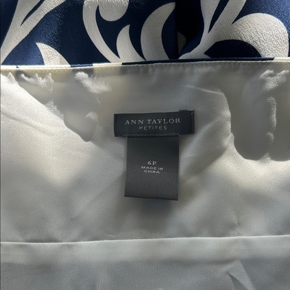 Ann Taylor 100% Silk Navy & Ivory Print Dress – Size 6 - Picture 7 of 8